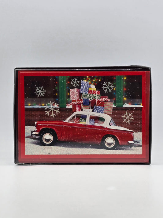 Vintage Hallmark Cares Glitter Christmas Holiday Cards Car (16 PCS) Box Is Open