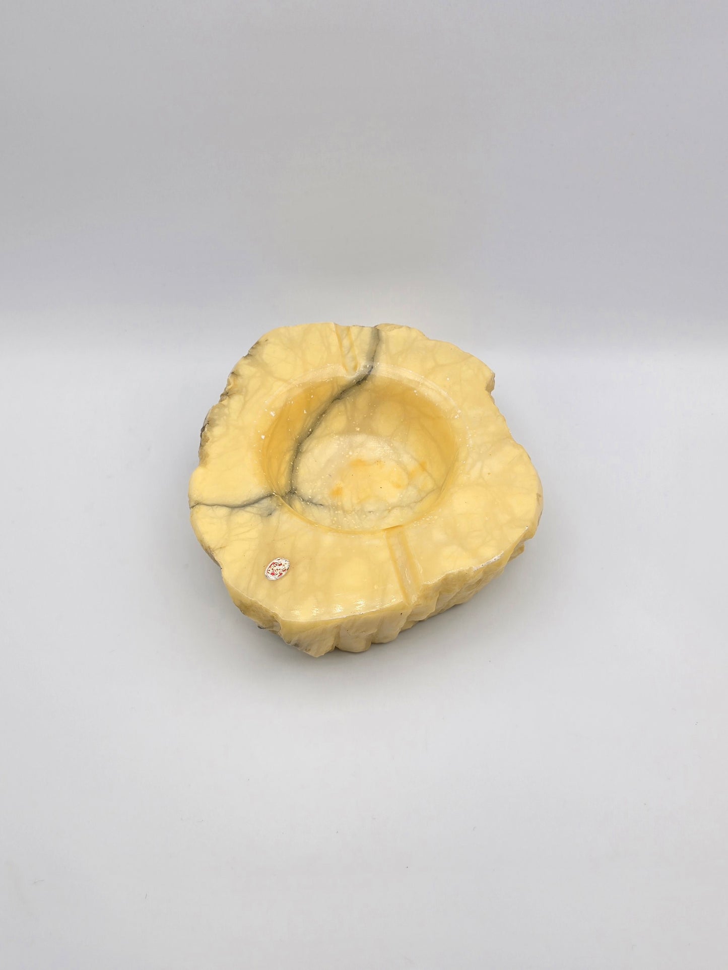 Vintage MCM Italian Alabaster Rustic Hand Carved Ashtray Stone Oval & Big Size