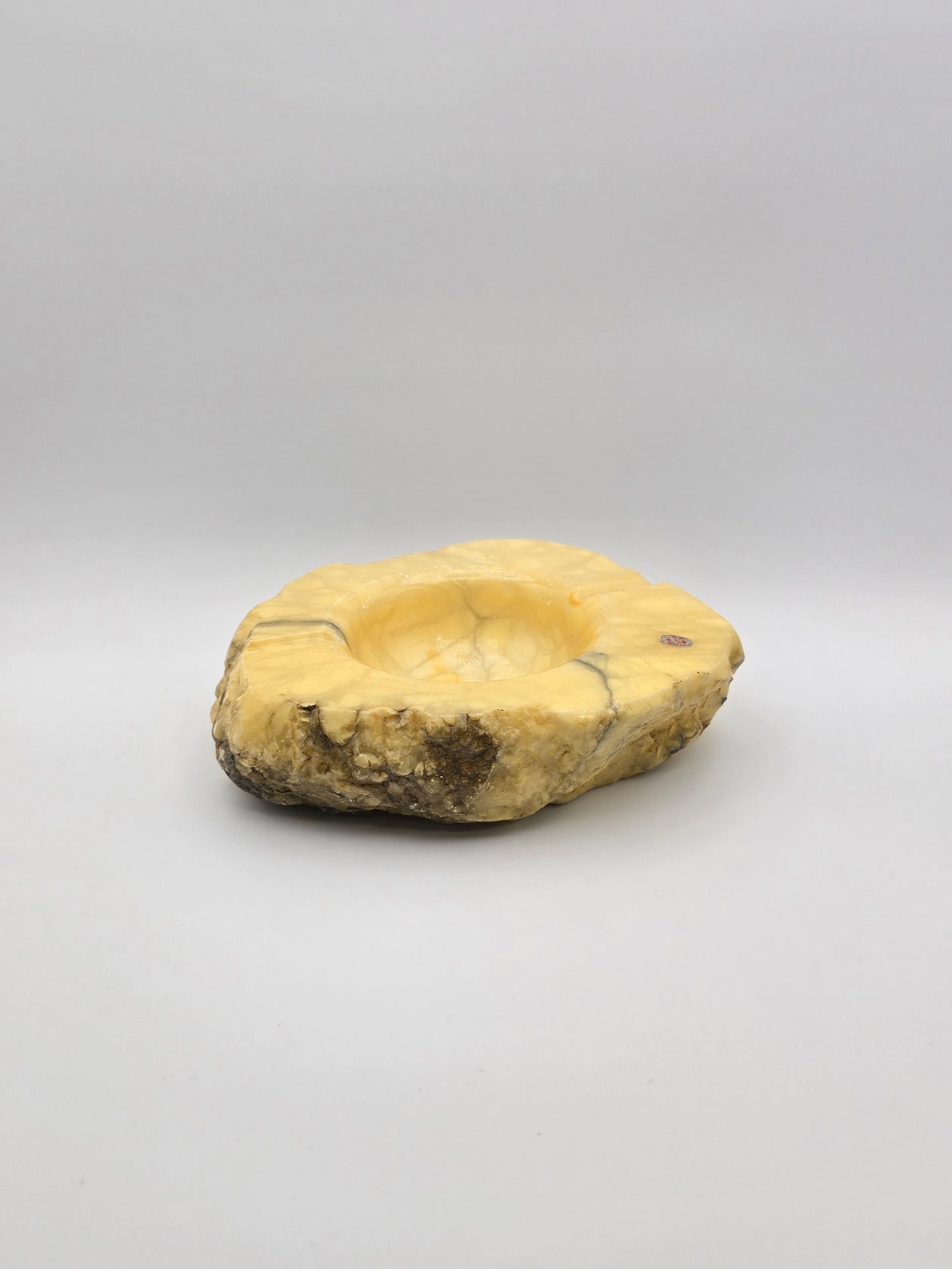 Vintage MCM Italian Alabaster Rustic Hand Carved Ashtray Stone Oval & Big Size