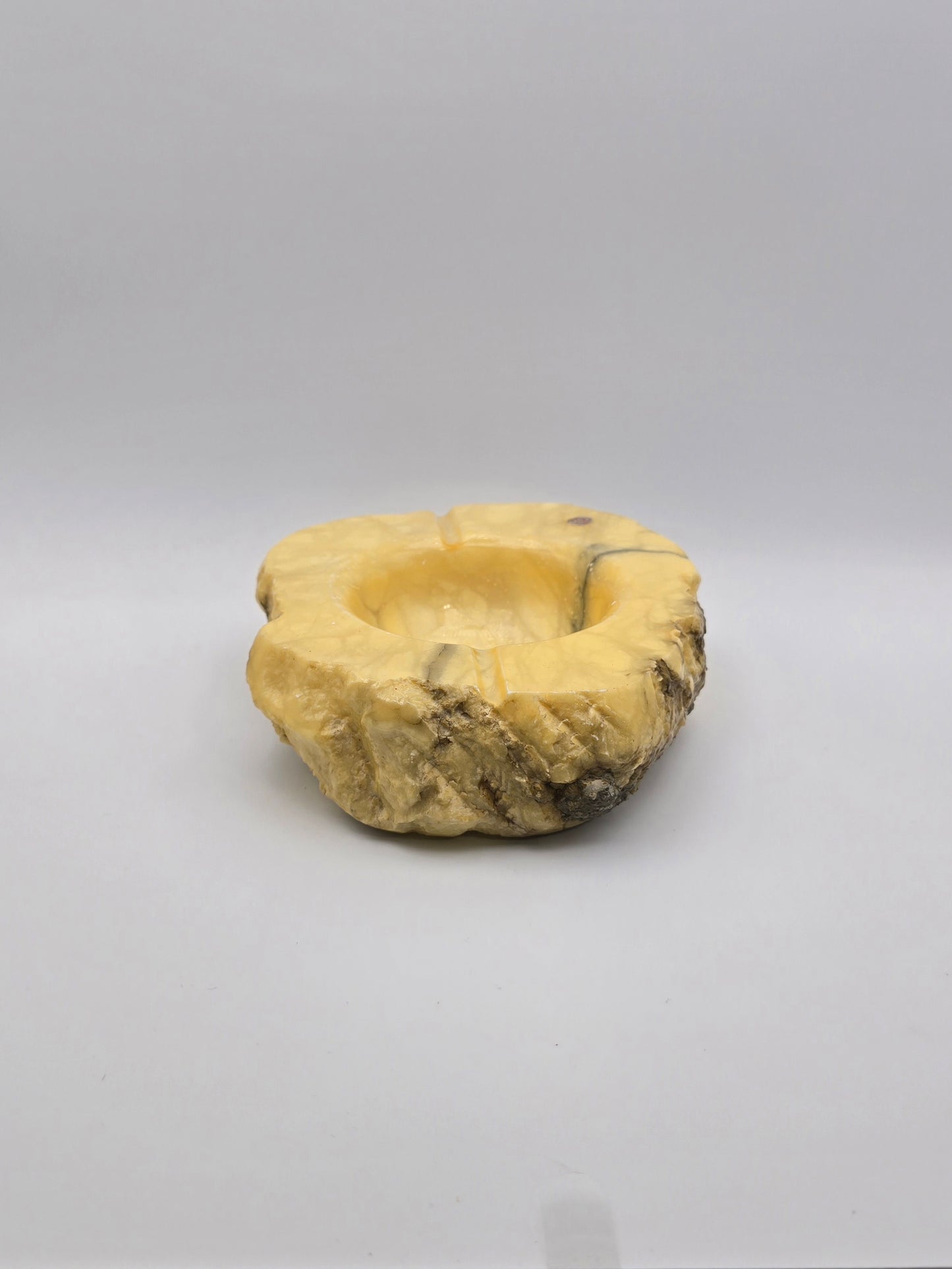 Vintage MCM Italian Alabaster Rustic Hand Carved Ashtray Stone Oval & Big Size