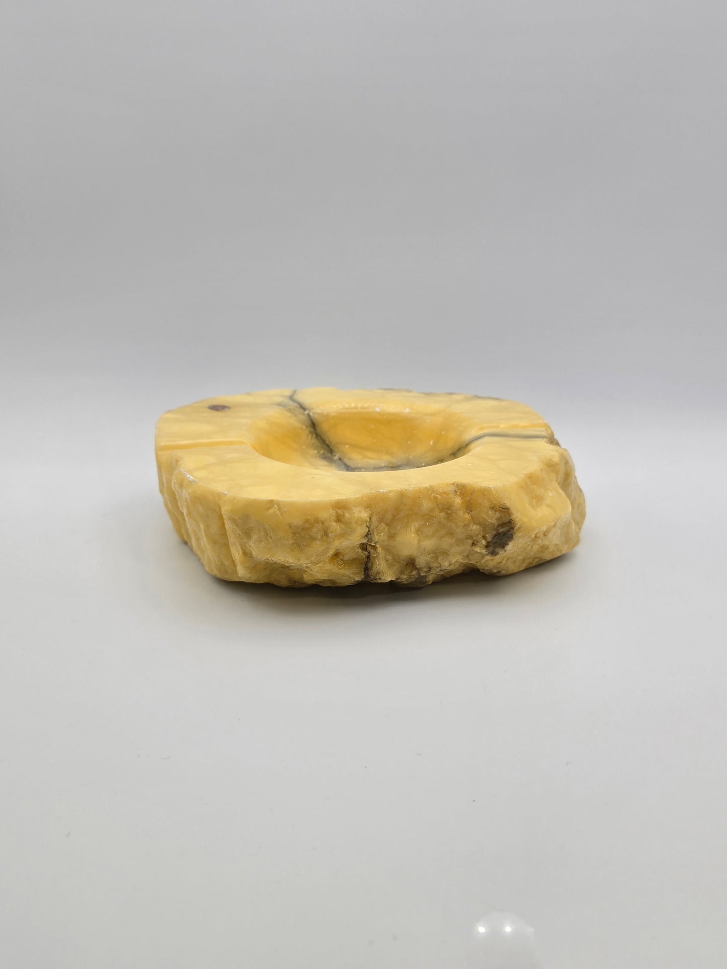 Vintage MCM Italian Alabaster Rustic Hand Carved Ashtray Stone Oval & Big Size