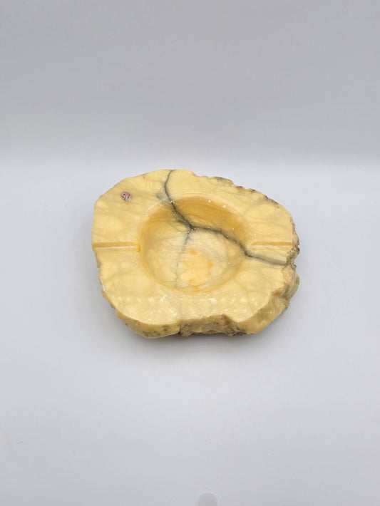 Vintage MCM Italian Alabaster Rustic Hand Carved Ashtray Stone Oval & Big Size