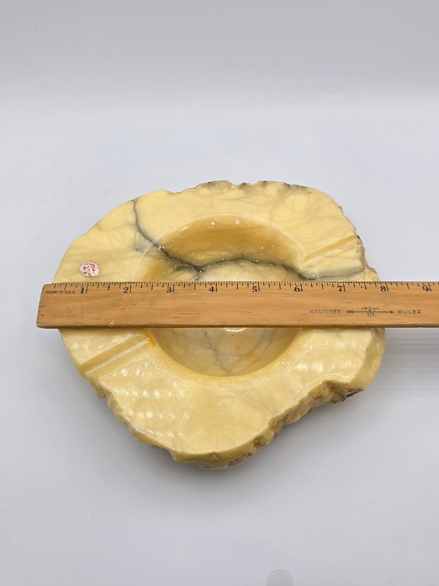 Vintage MCM Italian Alabaster Rustic Hand Carved Ashtray Stone Oval & Big Size