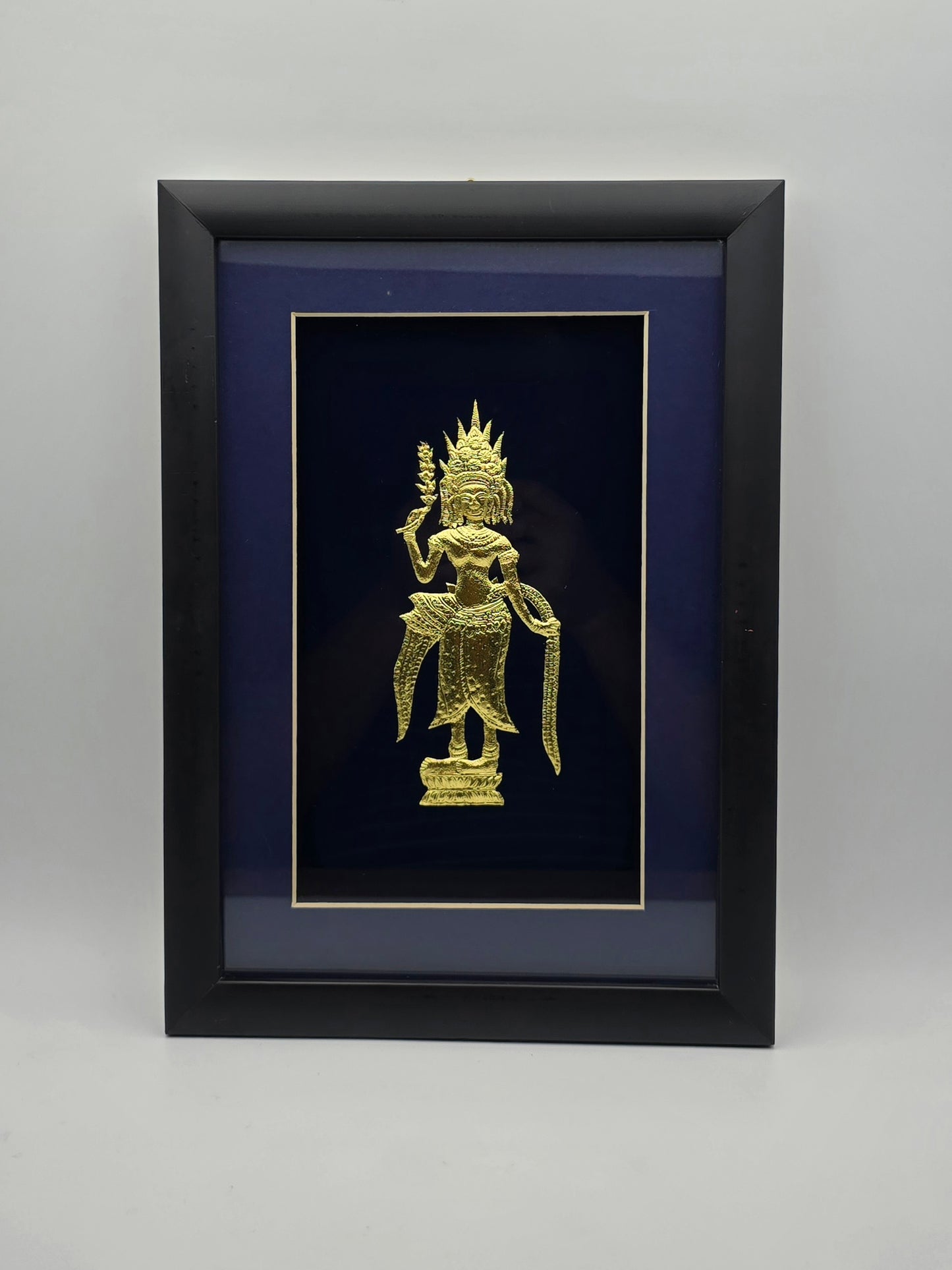 Vintage Framed Gold Buddha Sculpture Canvas, Asian Wall Art