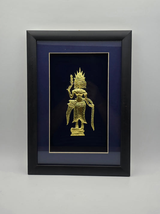 Vintage Framed Gold Buddha Sculpture Canvas, Asian Wall Art