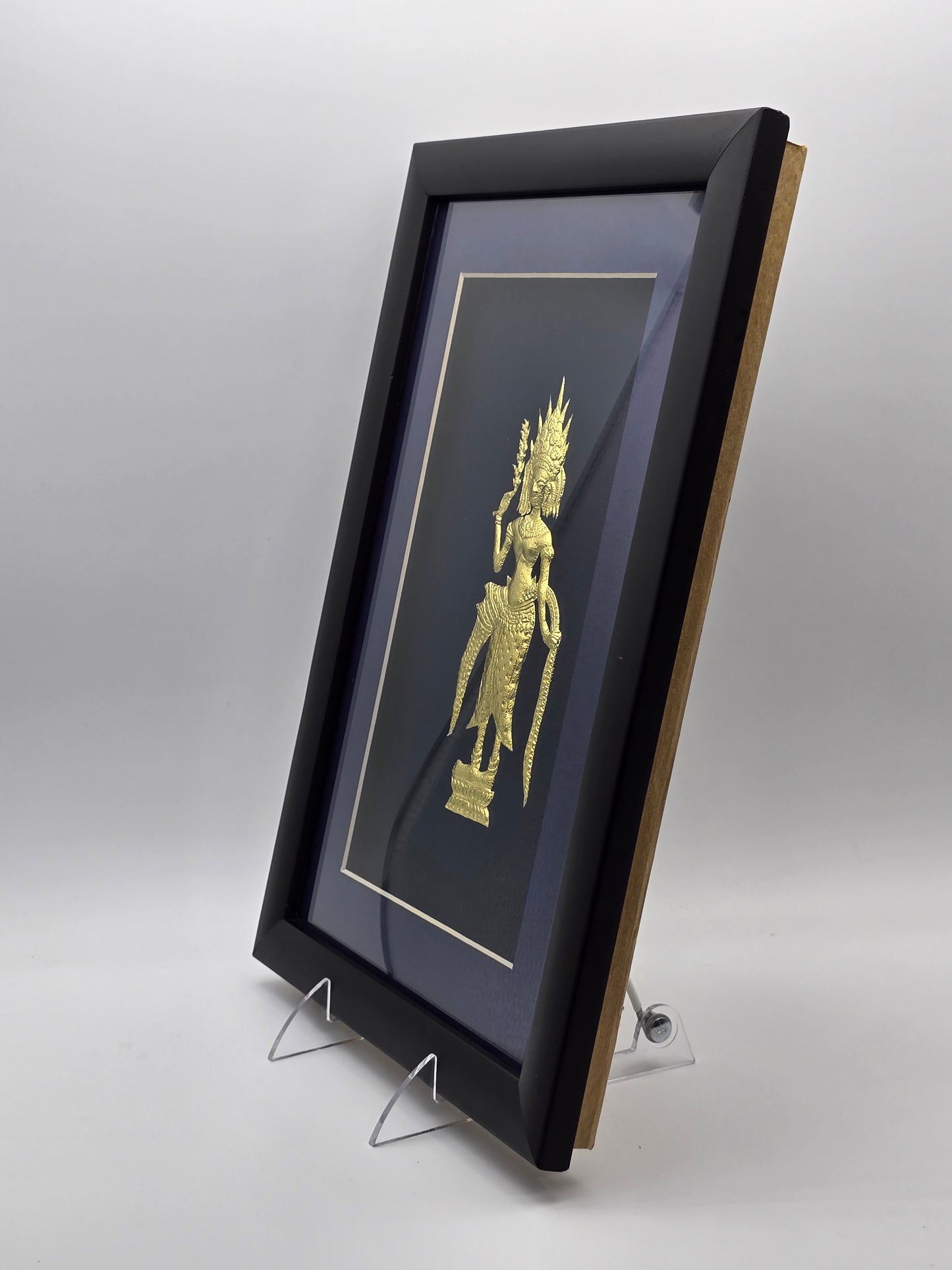 Vintage Framed Gold Buddha Sculpture Canvas, Asian Wall Art