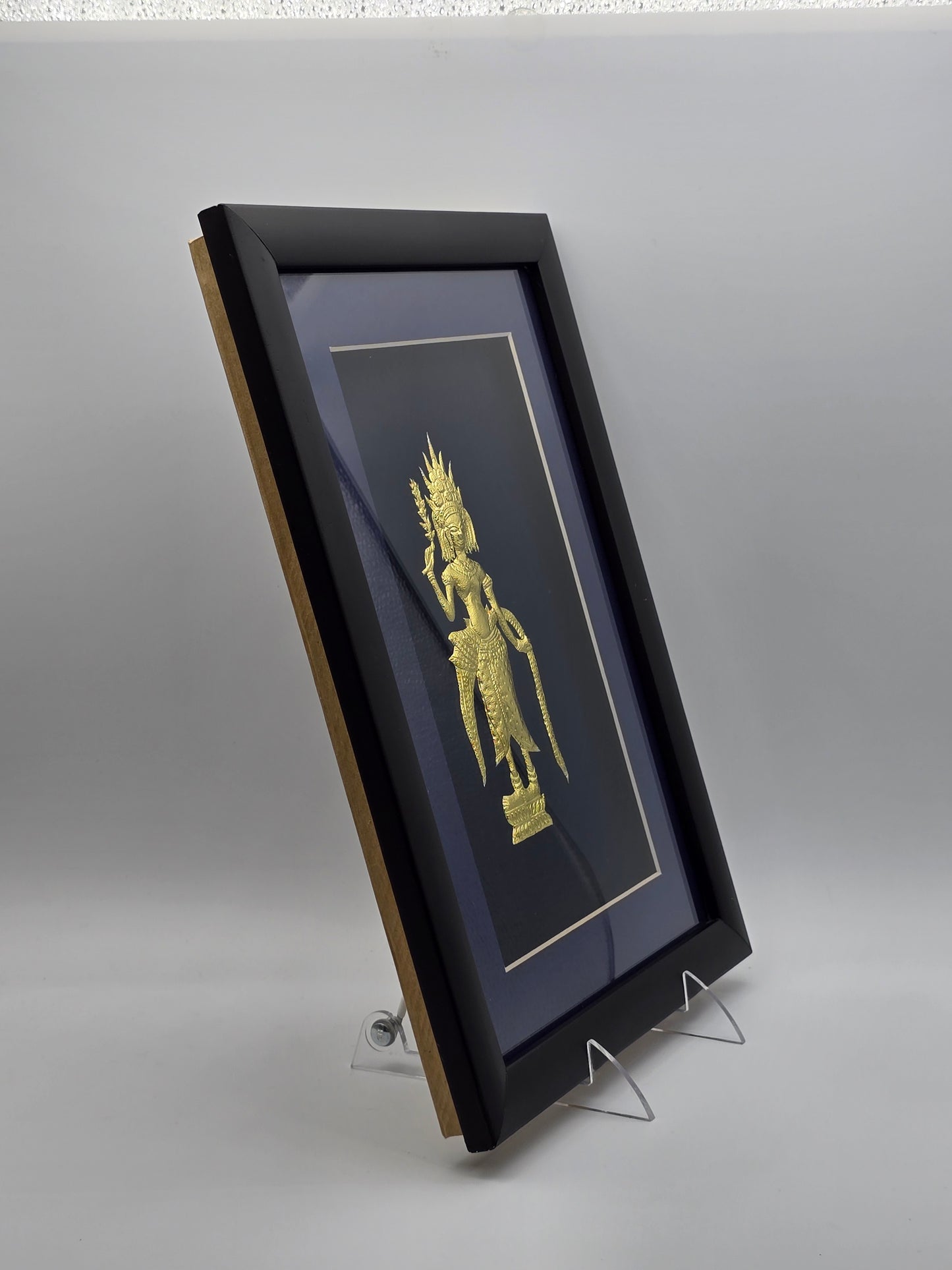 Vintage Framed Gold Buddha Sculpture Canvas, Asian Wall Art