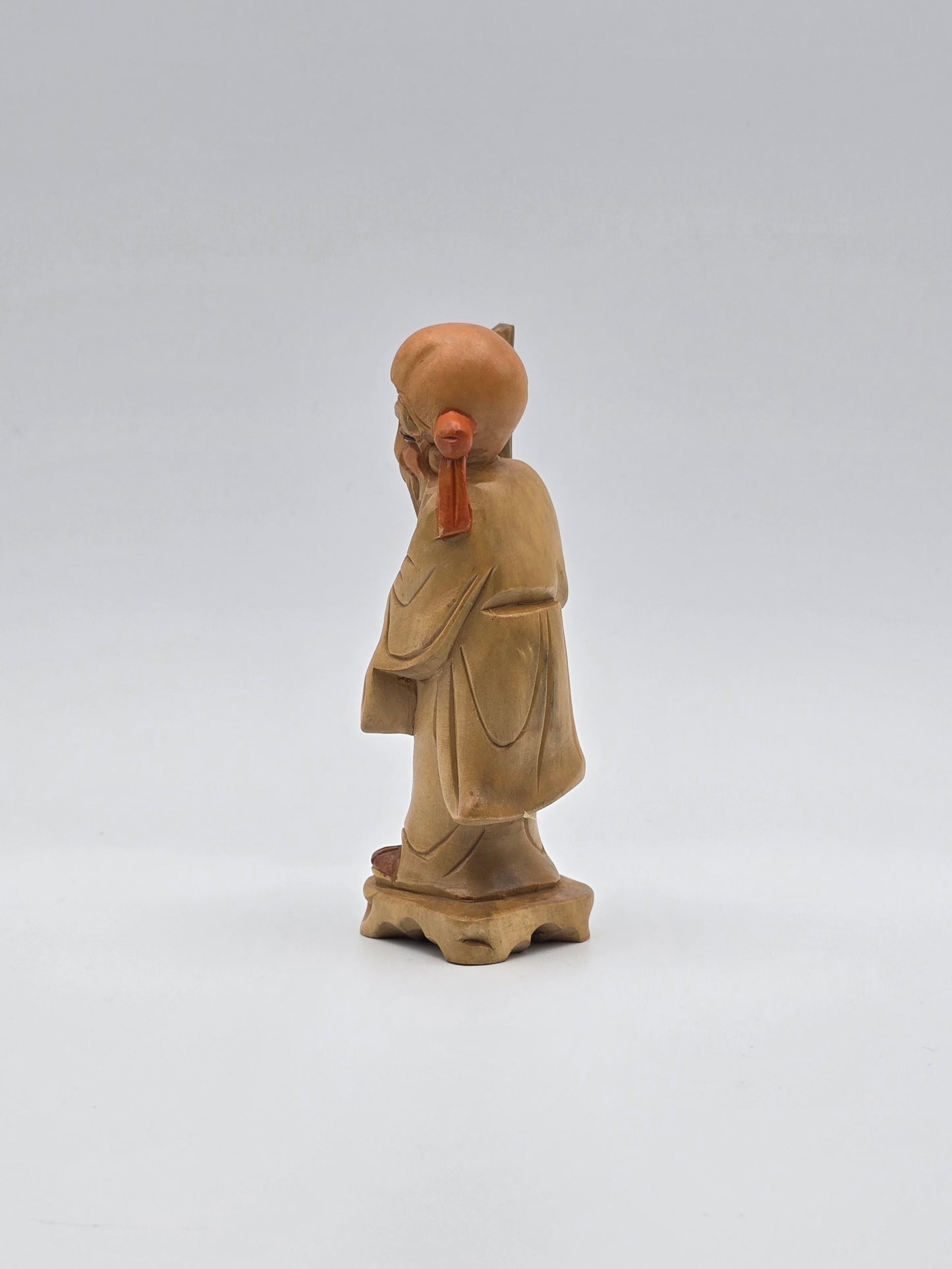 Vintage & Handmade Wise Man Chinese Wood Carving Statue / Art Wood Figurine 4"