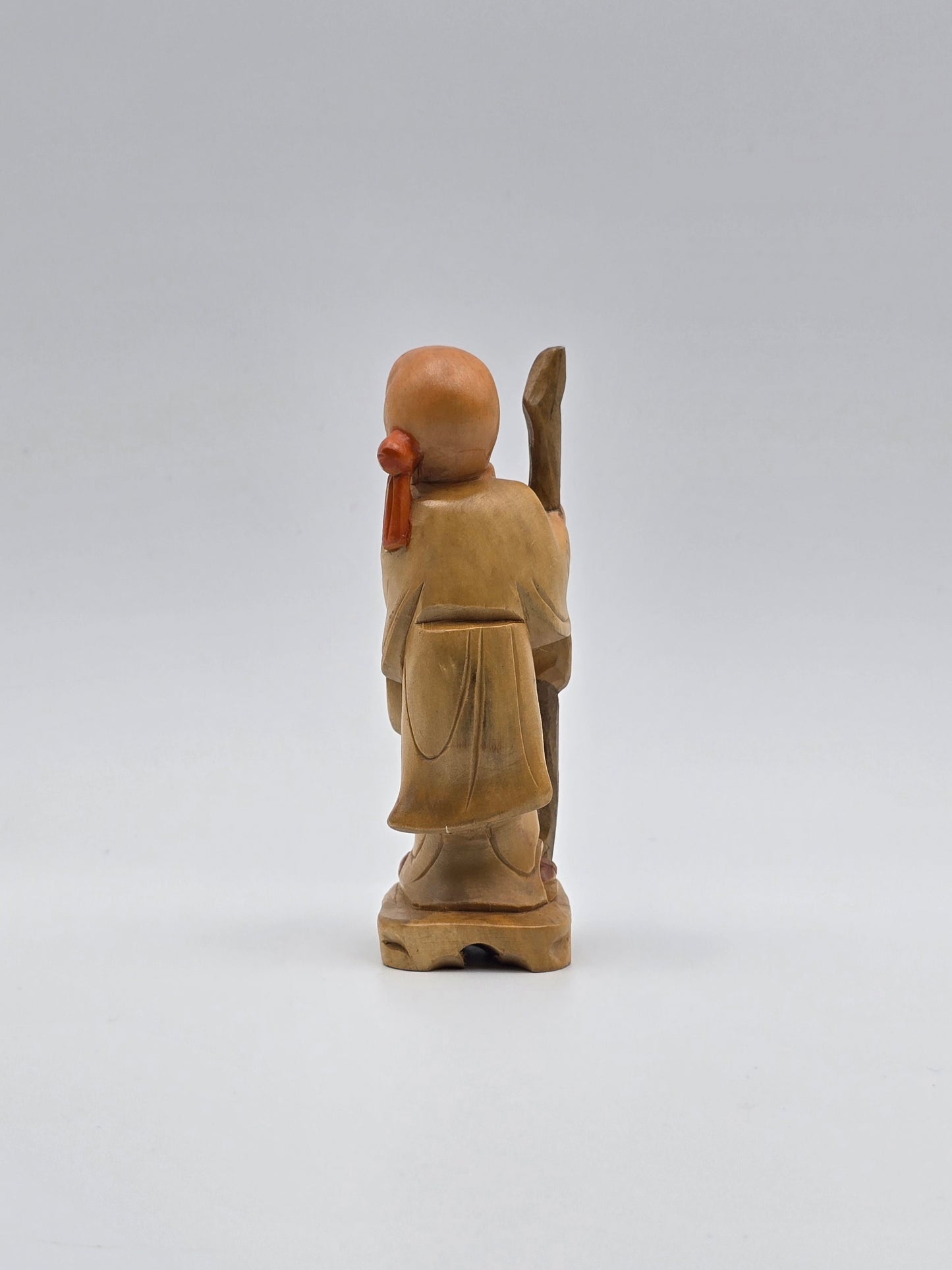 Vintage & Handmade Wise Man Chinese Wood Carving Statue / Art Wood Figurine 4"