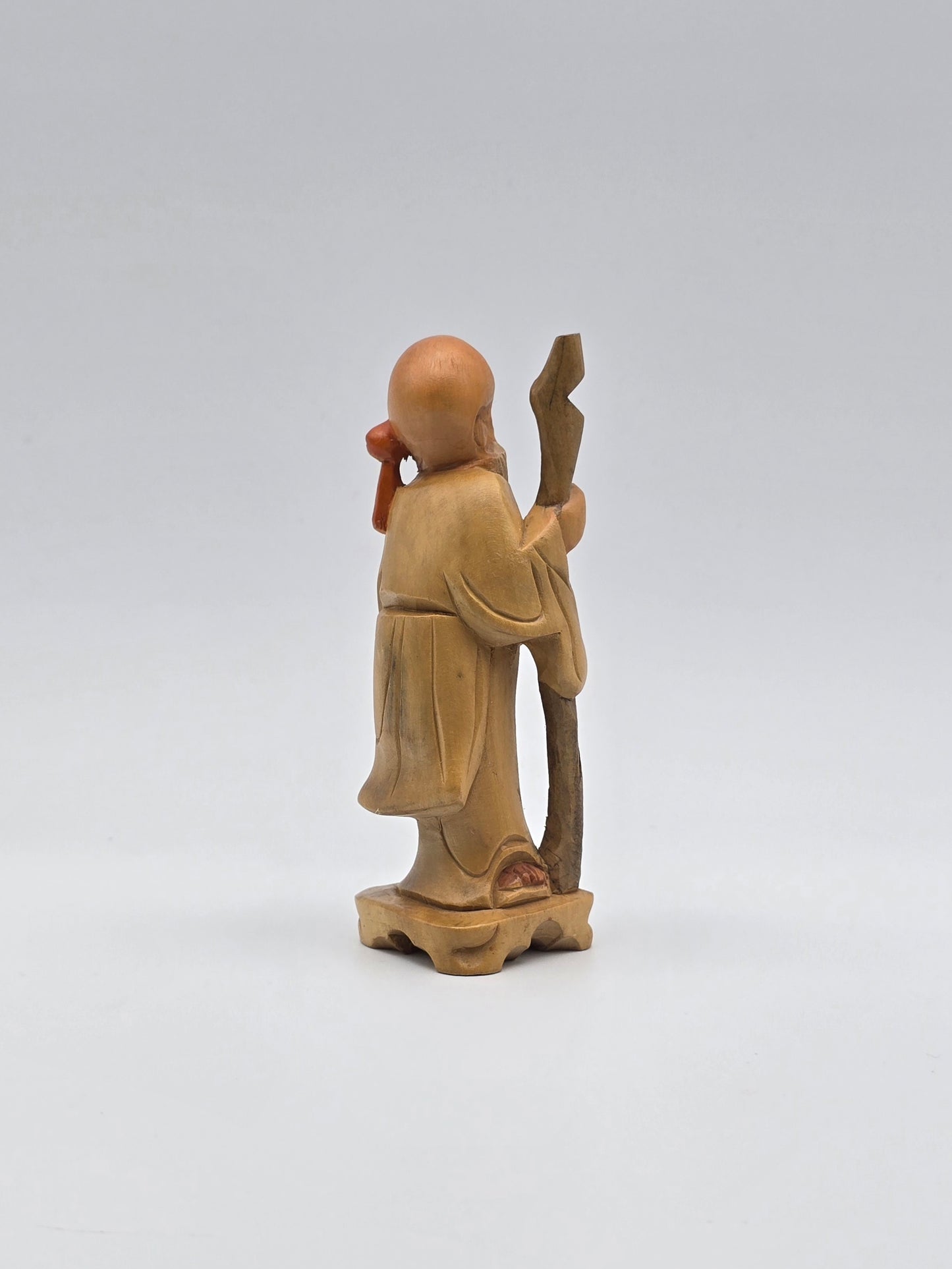 Vintage & Handmade Wise Man Chinese Wood Carving Statue / Art Wood Figurine 4"