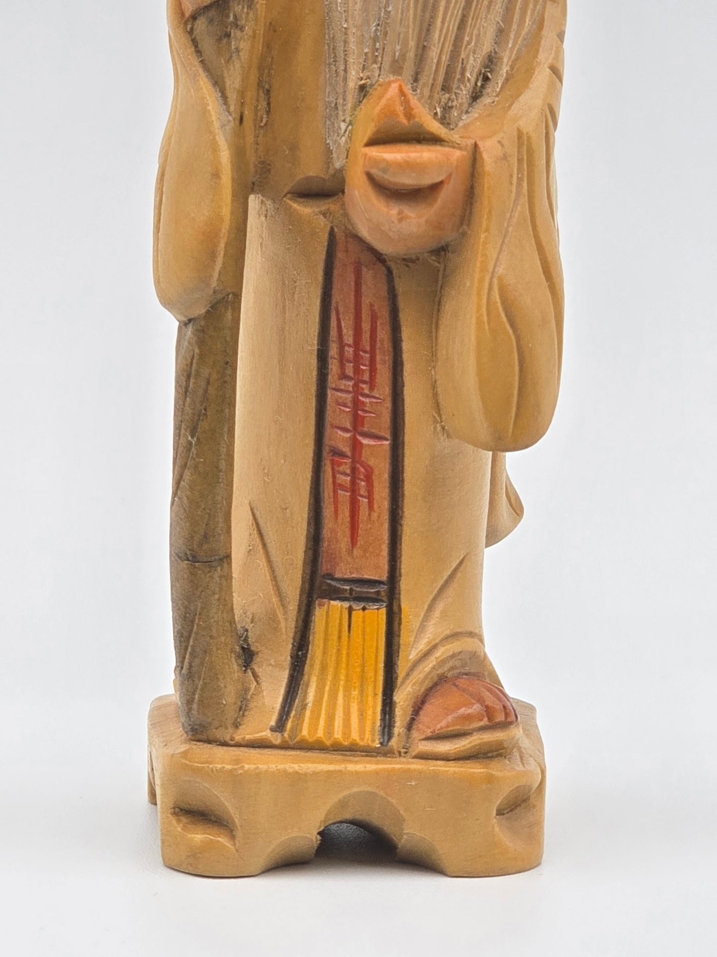 Vintage & Handmade Wise Man Chinese Wood Carving Statue / Art Wood Figurine 4"