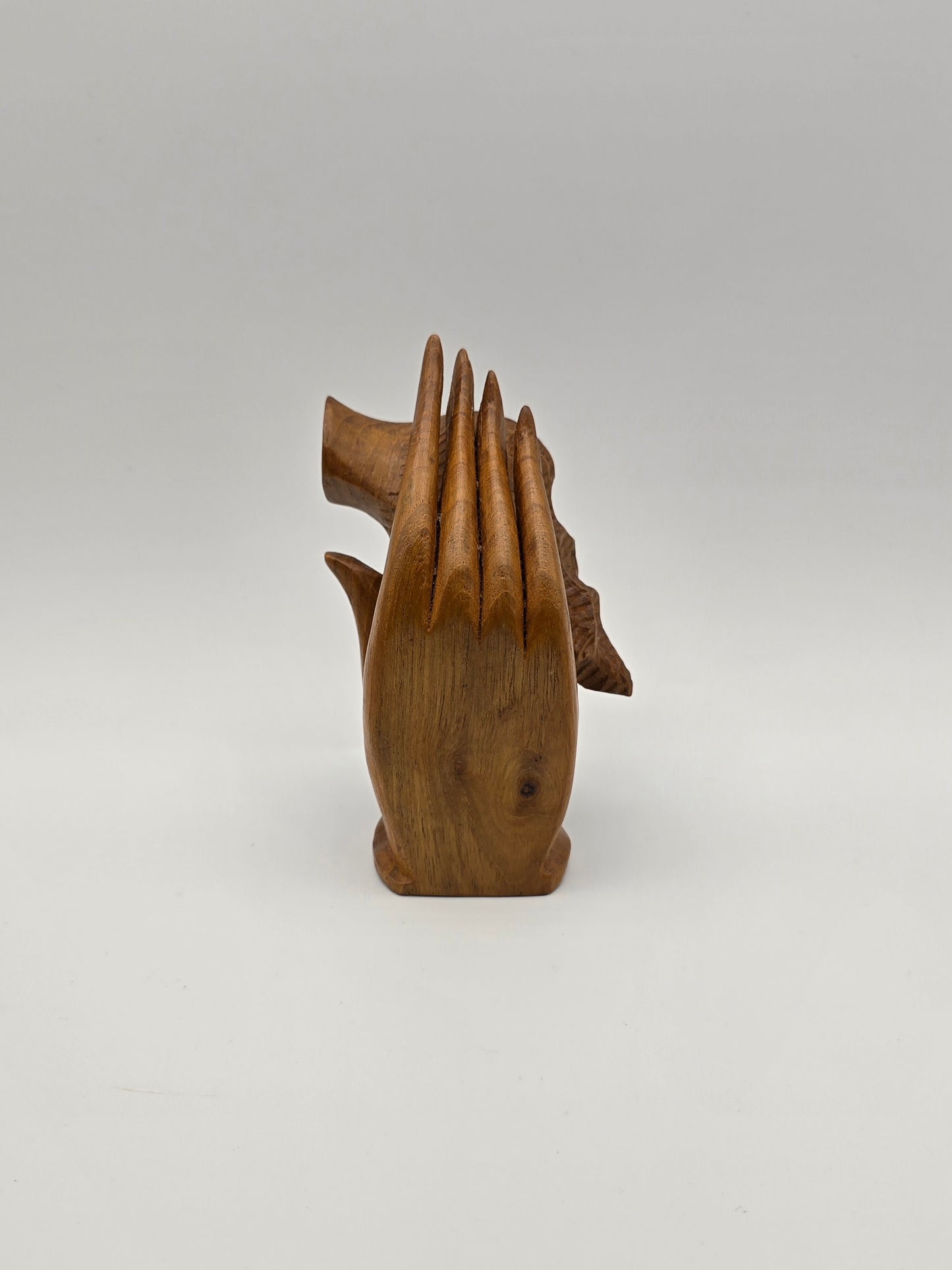 The Shell With Ashtray Design Inside Woman Hand. Beautiful Handmade Wooden Art.