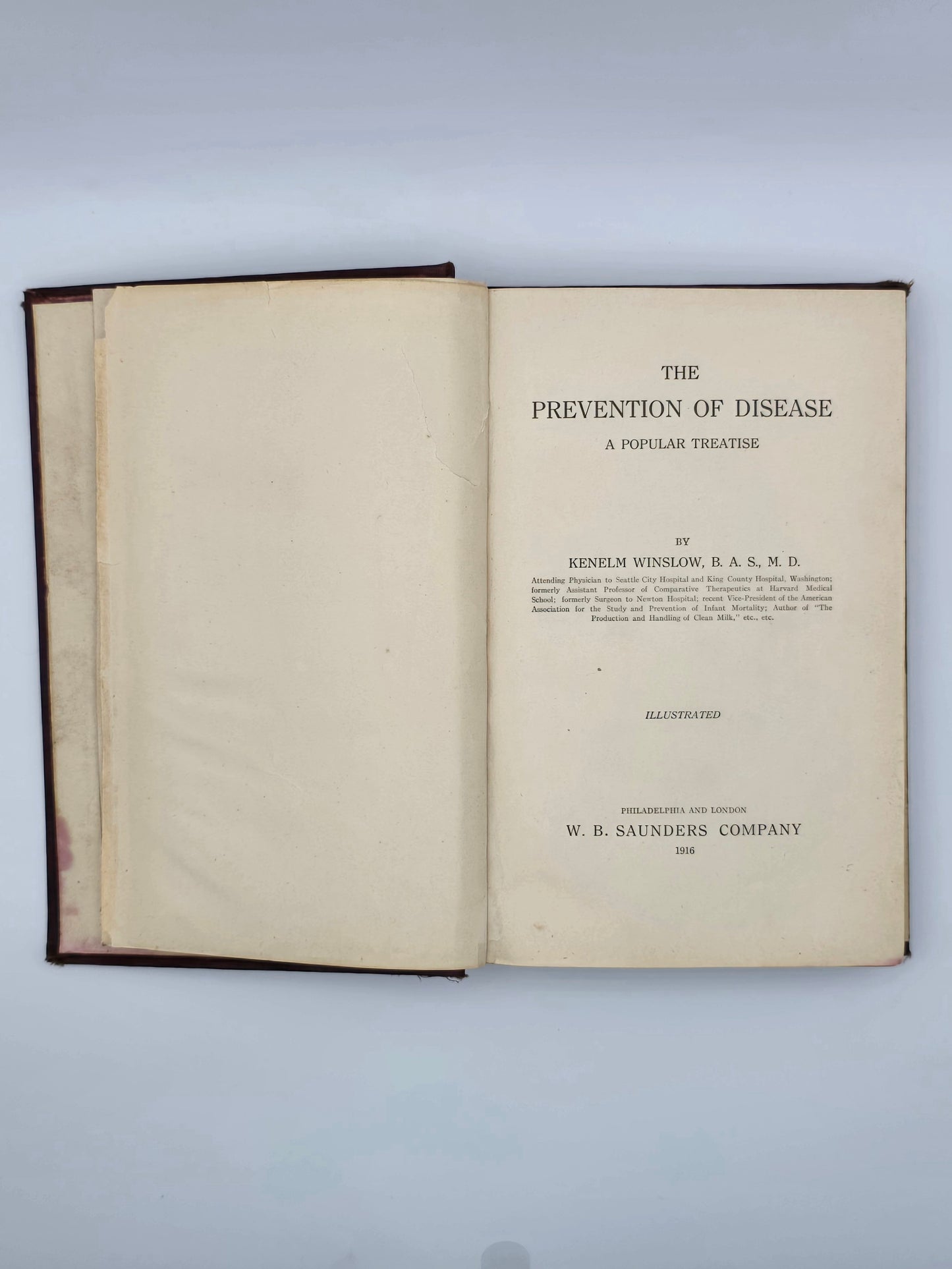 THE PREVENTION OF DISEASE A POPULAR TREATISE Antique Book, By K. Winslow.  W. B. SAUNDERS COMPANY. America 1916.