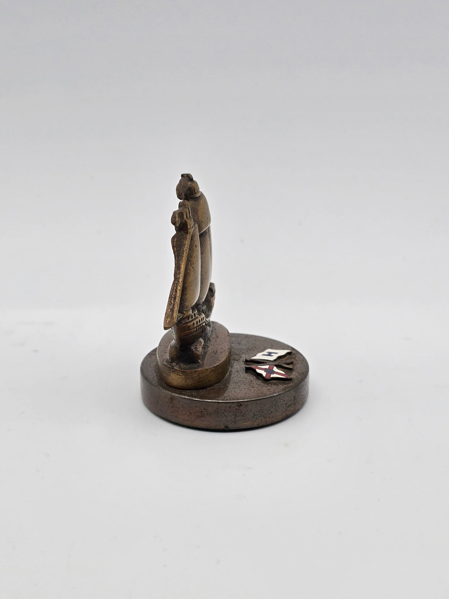 Vintage Java Pacific and Hoegh Lines Enameled Bronze Ship Paperweight.