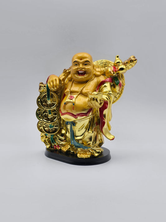 Feng Shui Gold Color Laughing Happy Buddha Holding Ingot Decorative Statue