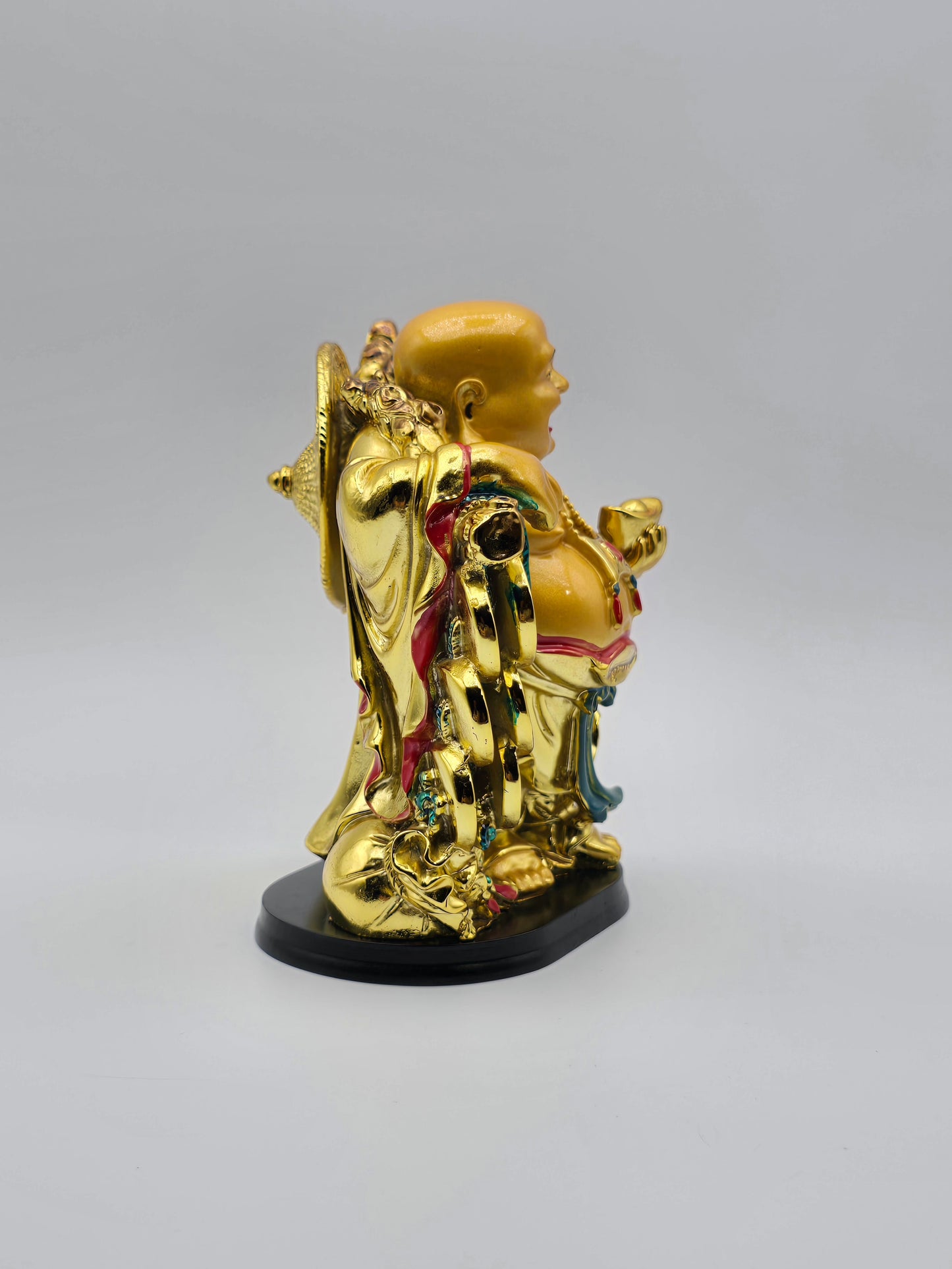 Feng Shui Gold Color Laughing Happy Buddha Holding Ingot Decorative Statue