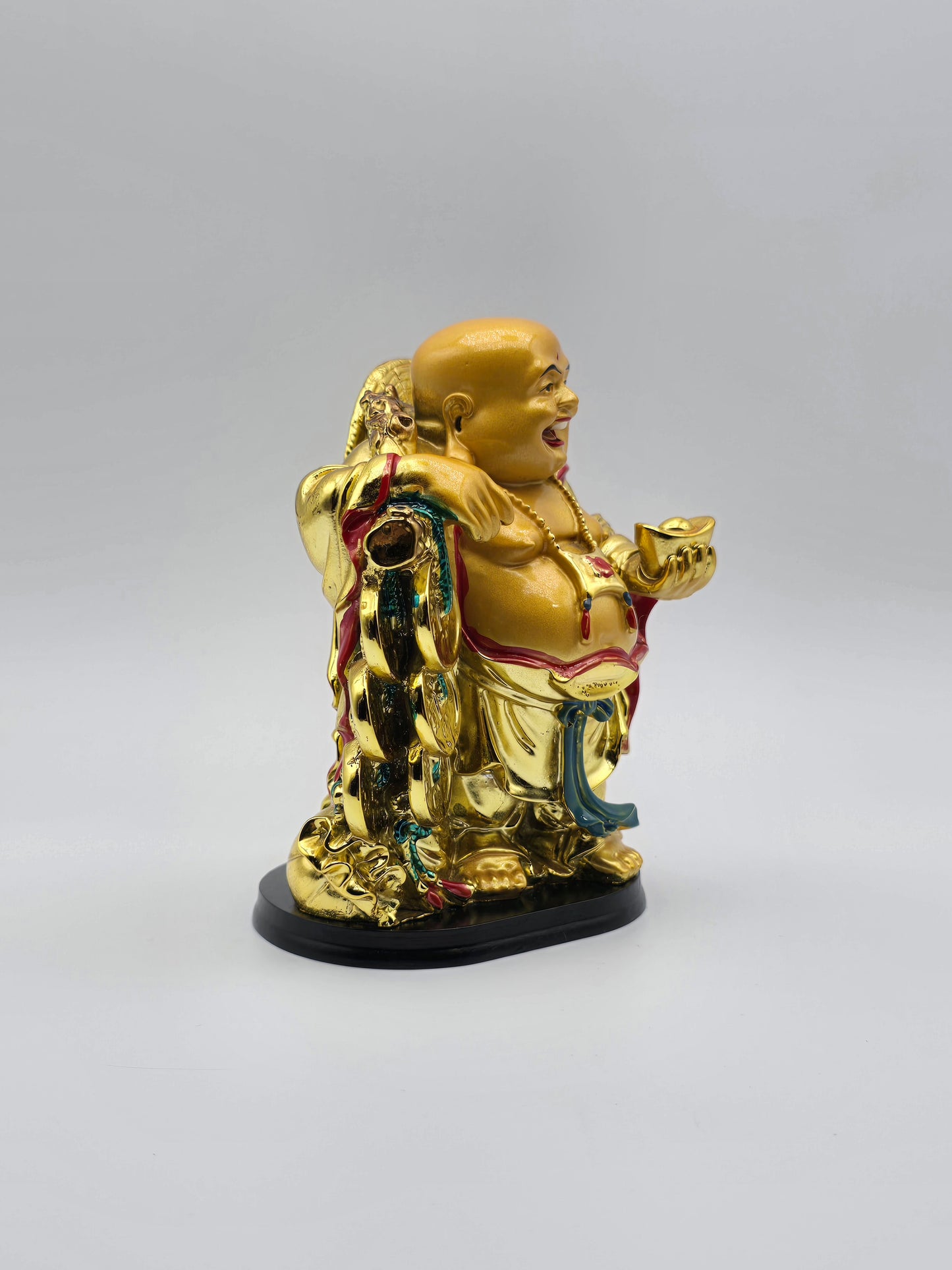 Feng Shui Gold Color Laughing Happy Buddha Holding Ingot Decorative Statue