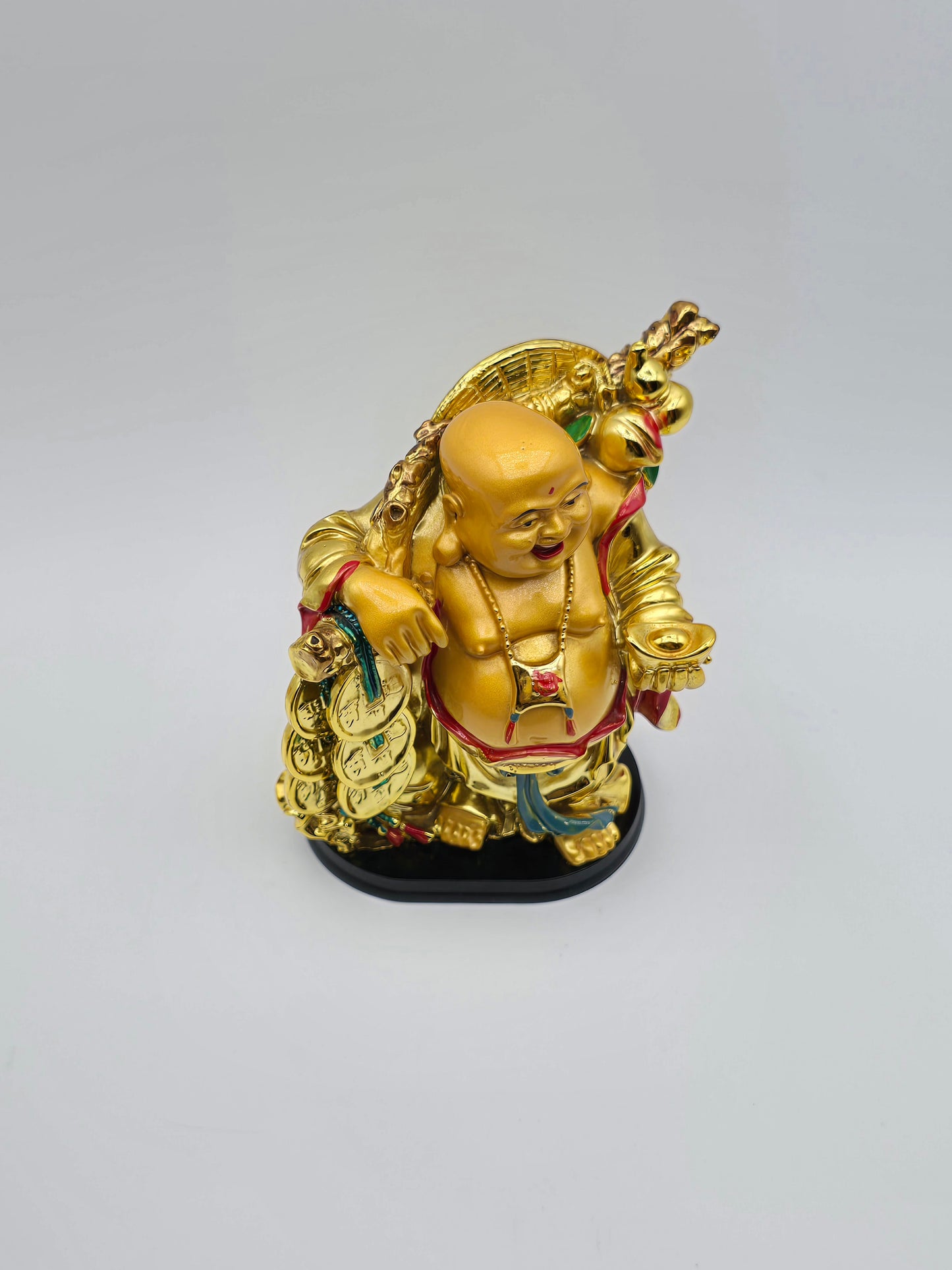 Feng Shui Gold Color Laughing Happy Buddha Holding Ingot Decorative Statue