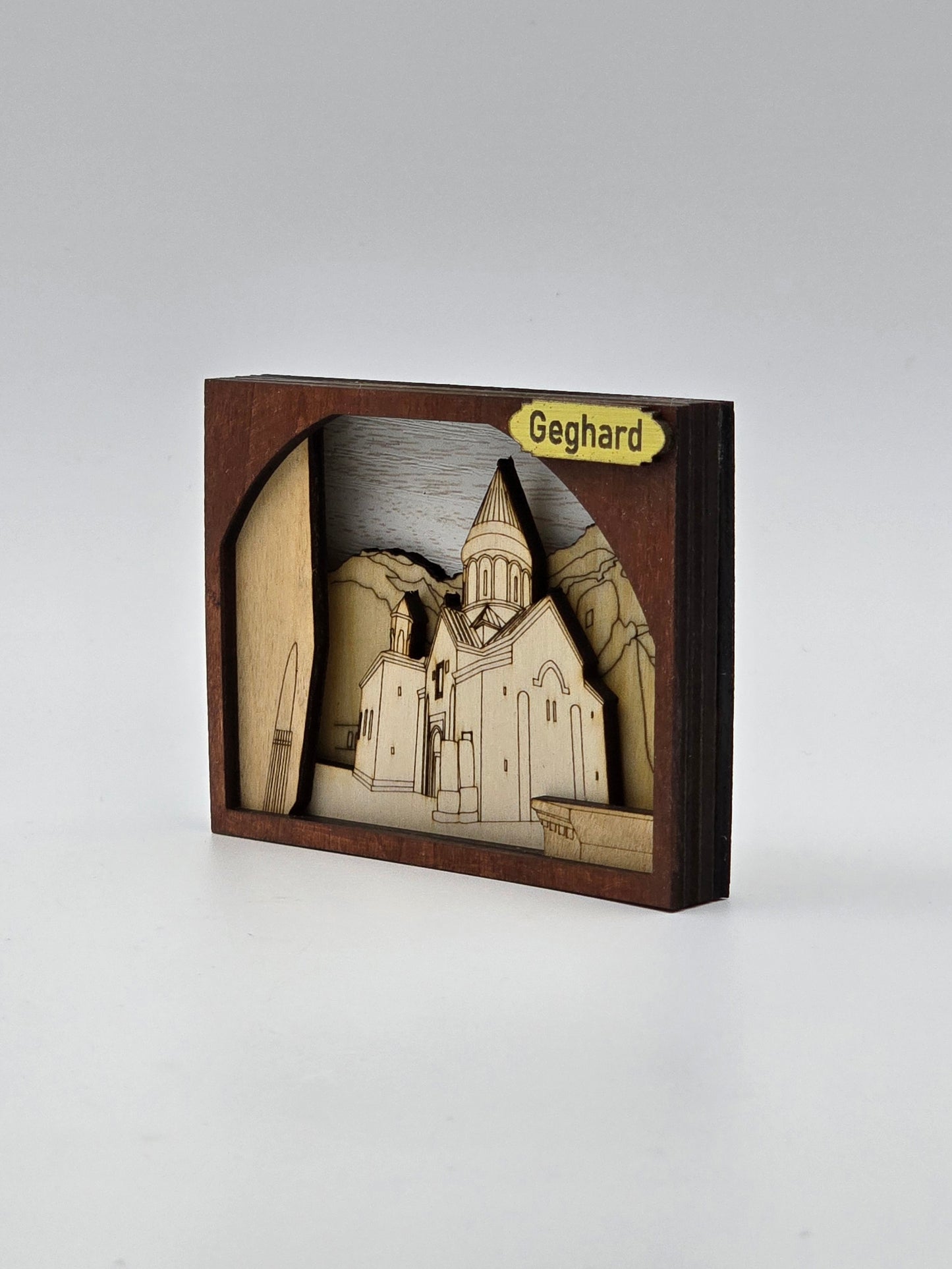 Geghard Monastery Fridge Magnet – Handmade Wooden Souvenir