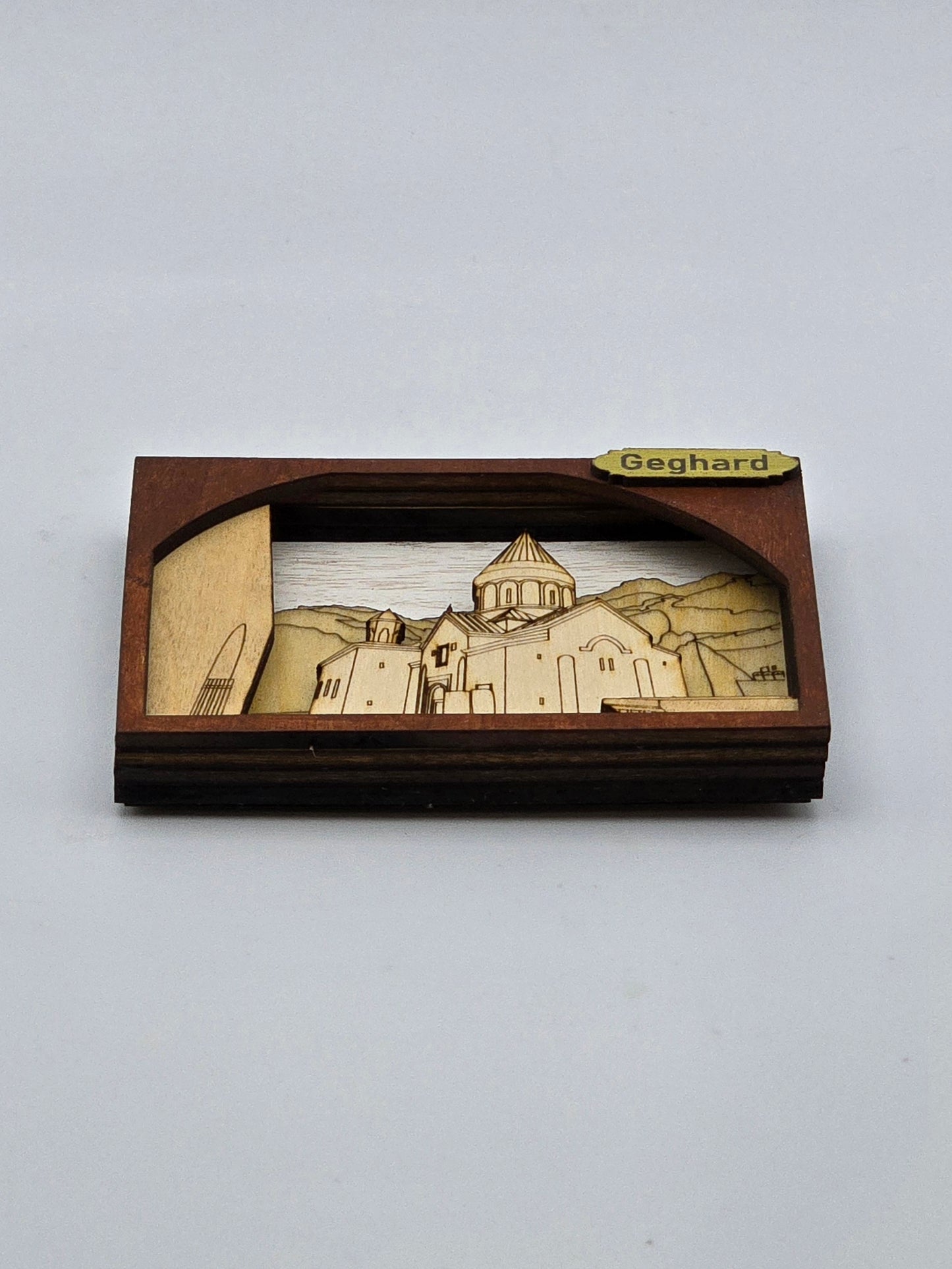 Geghard Monastery Fridge Magnet – Handmade Wooden Souvenir