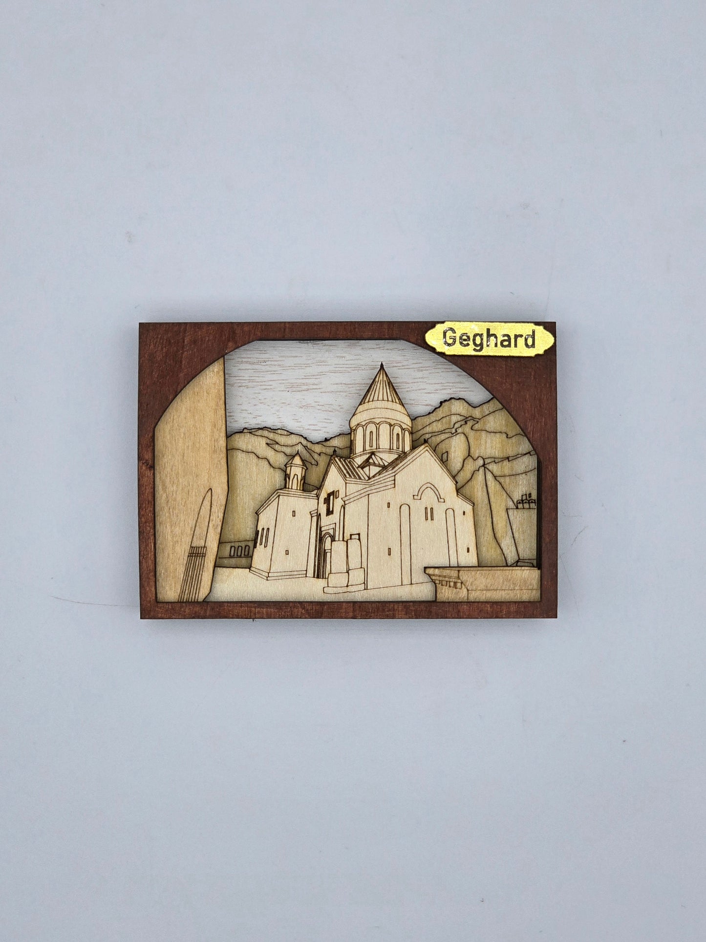 Geghard Monastery Fridge Magnet – Handmade Wooden Souvenir