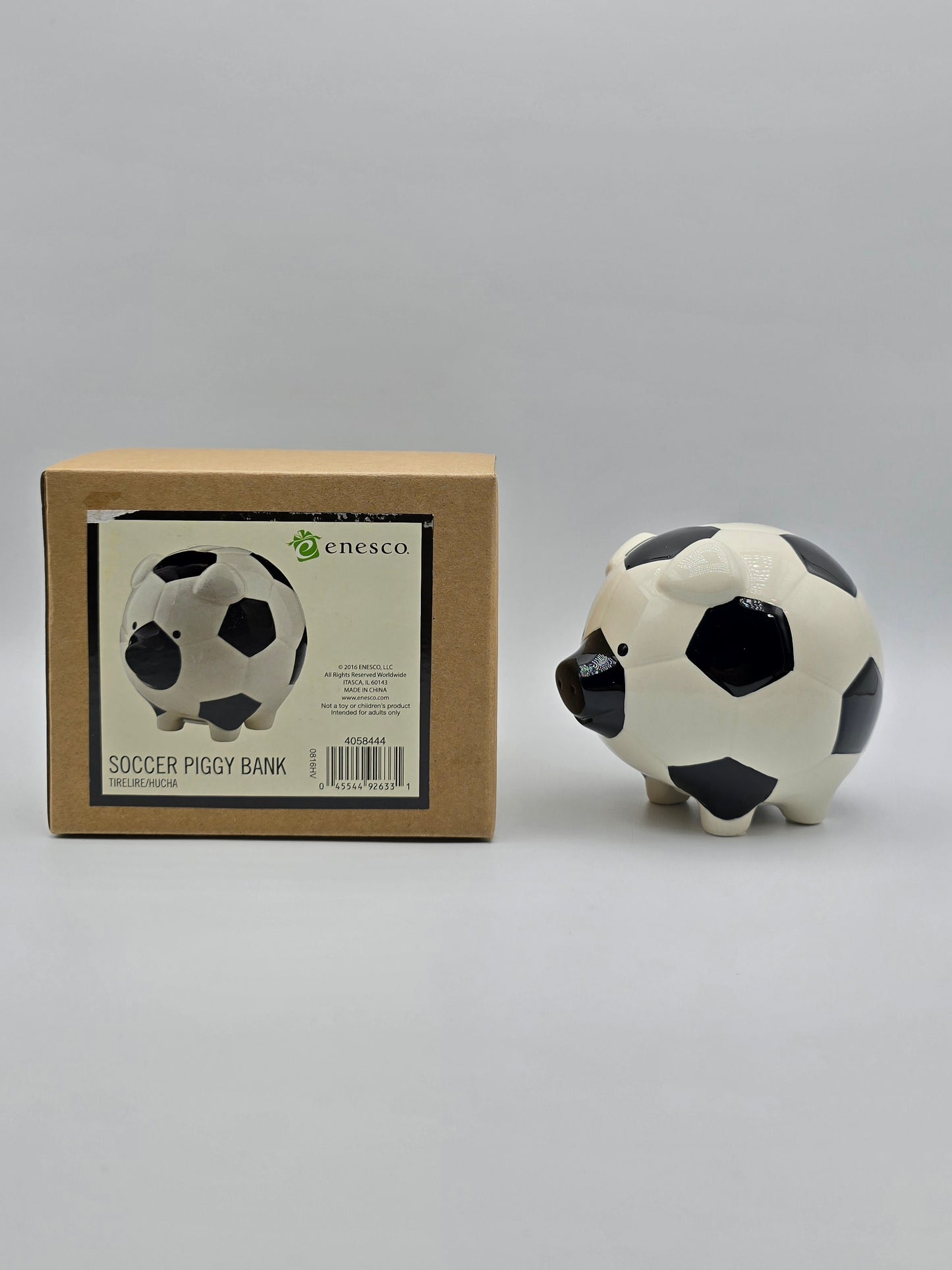 Soccer Piggy Bank | Ceramic Black & White | Ball Coin Bank | Home Decor