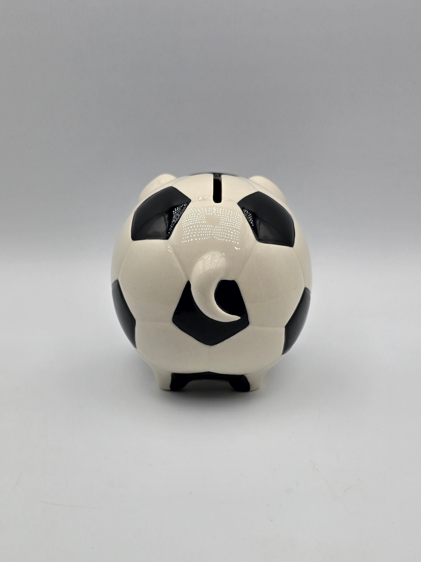 Soccer Piggy Bank | Ceramic Black & White | Ball Coin Bank | Home Decor