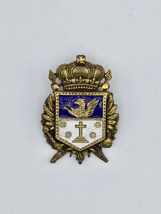 Vintage Brooch Pin Heraldic Griffin Christian Cross Maltese Crest Blue Enamel Brass