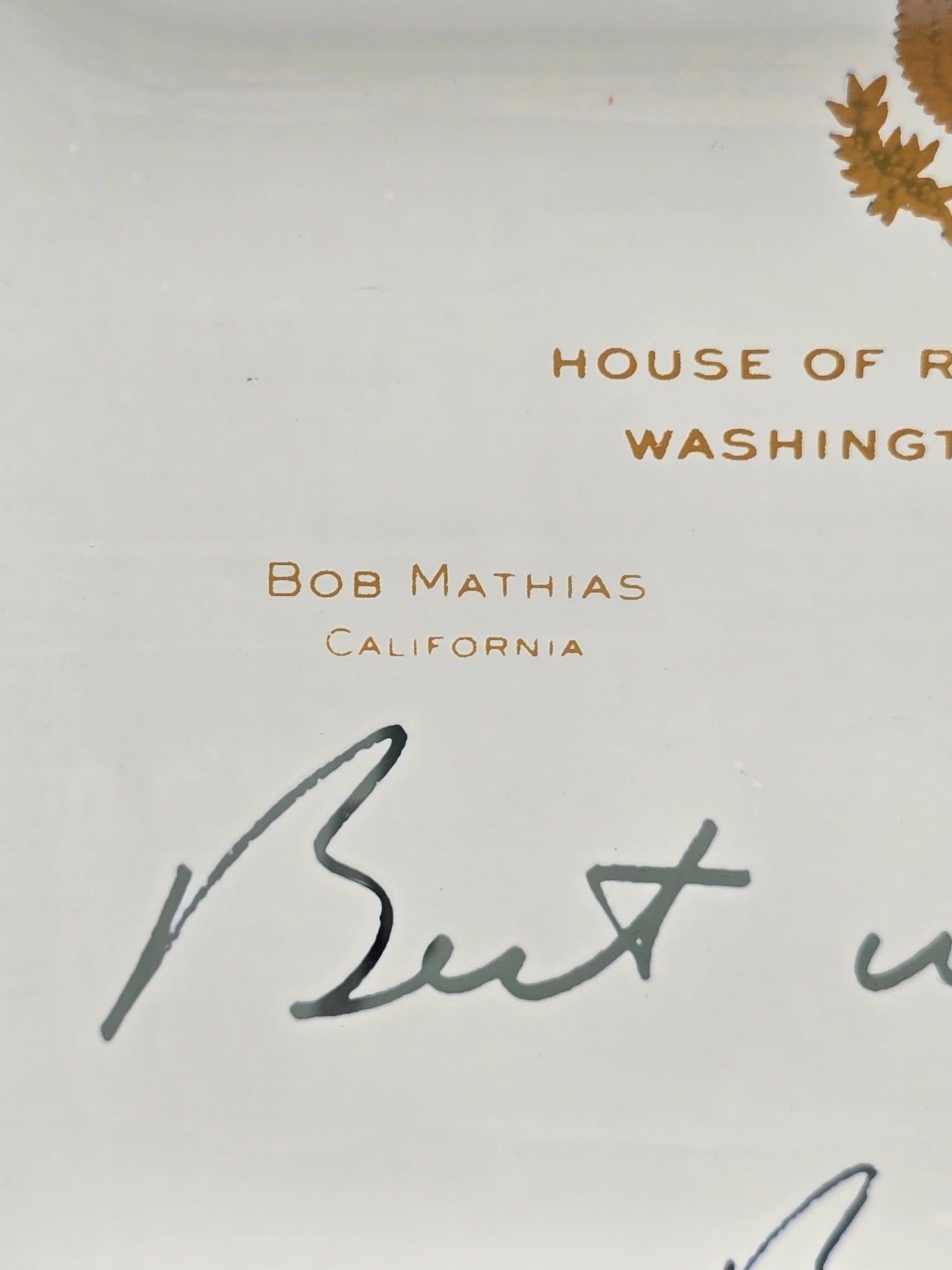 Vintage Plate US House of Representatives Bob Mathias From California 1967-1975 Campaign