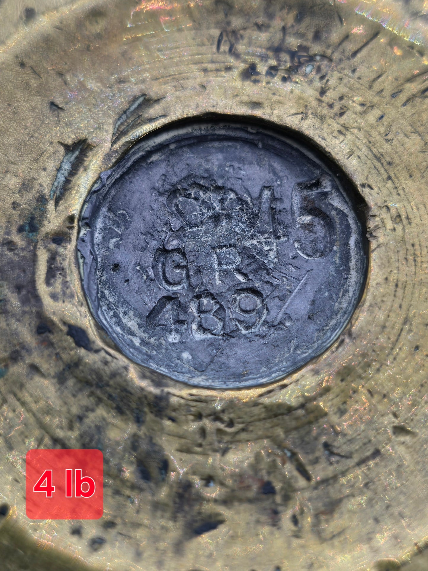 Set of 5 Antique GR Brass Bell Shaped Scale Weights: 4 lb, 2 lb, 1 lb, 8oz & 4oz