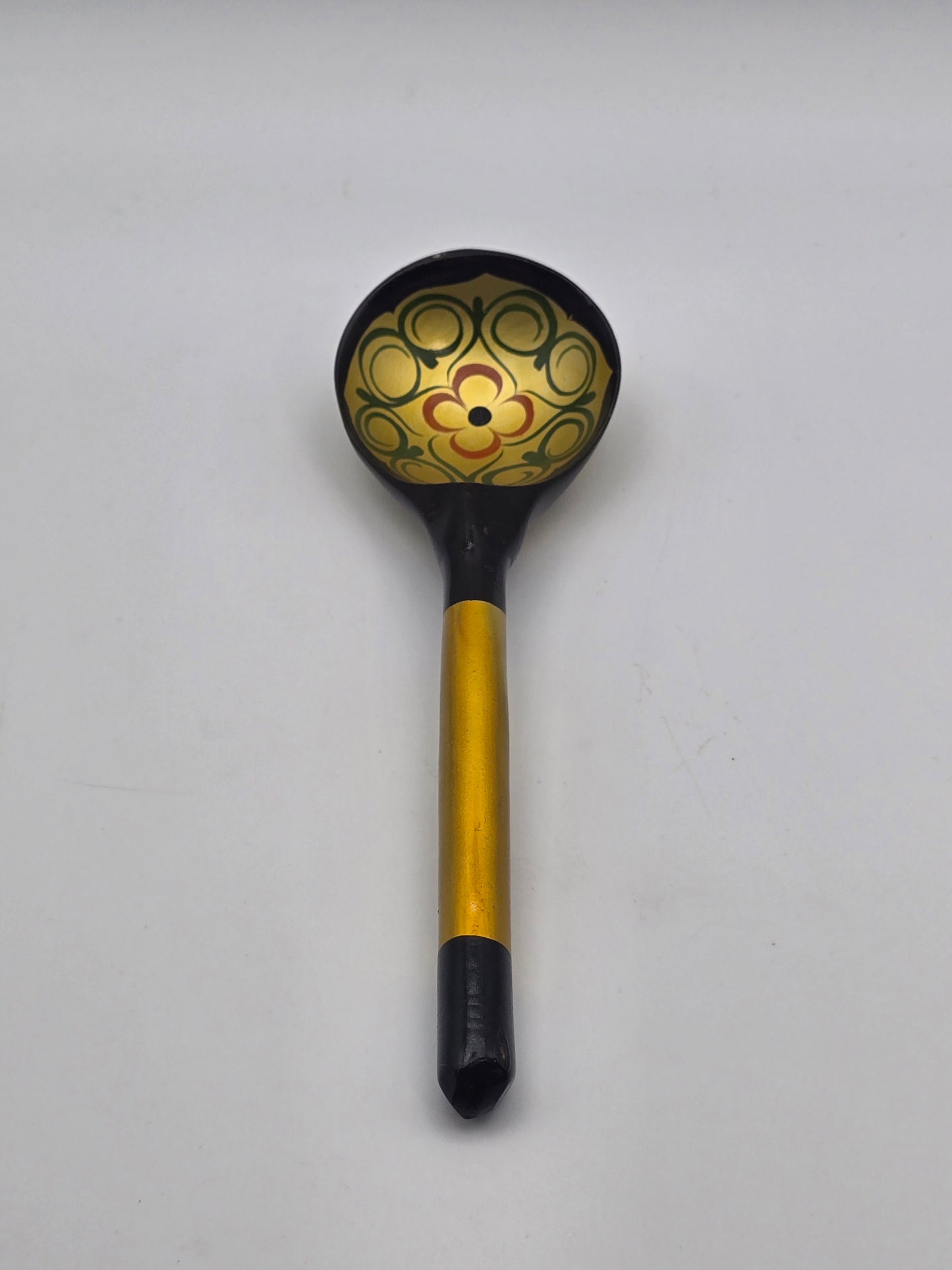 Vintage and Unused Russian Khokhloma Craft Painted Laquered Wood Ladle Spoon 7.25" Folk Art Floral Design