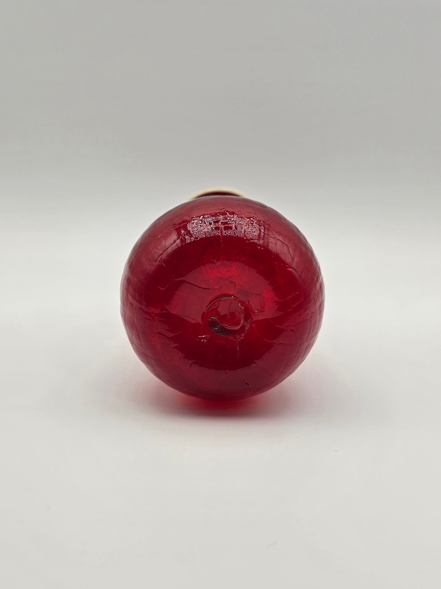 Vintage Ruby Red Rainbow Crackle Glass Vase 7.25” Ruffle Top