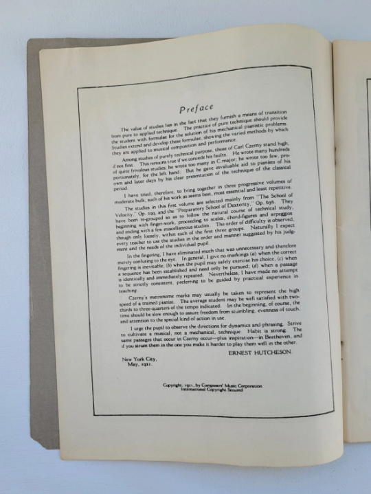 Carl Czerny Studies Piano Sheet Music Book 1 - Velocity Development 1921 VTG