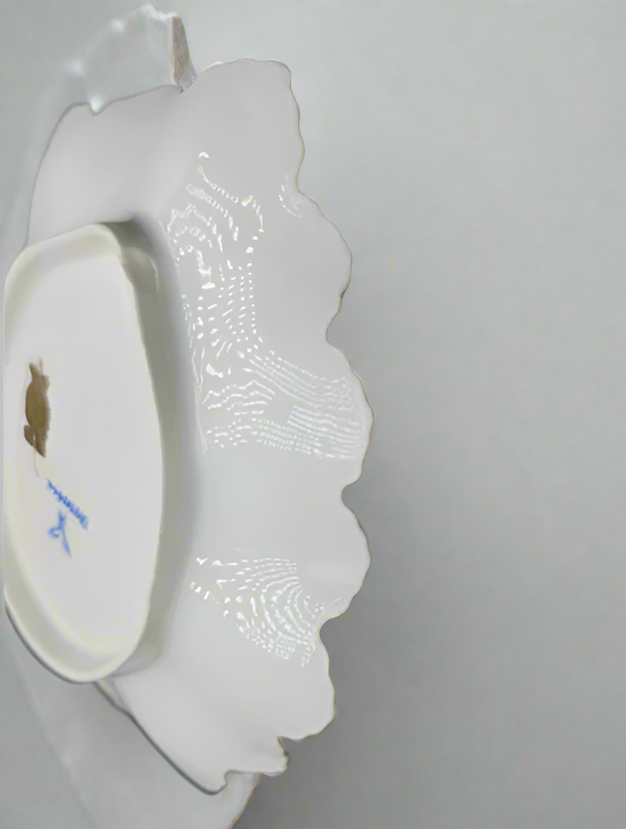 Antique Marked Dresden Hand Painted Oval Plate, Gold Trim & Floral Bouquets