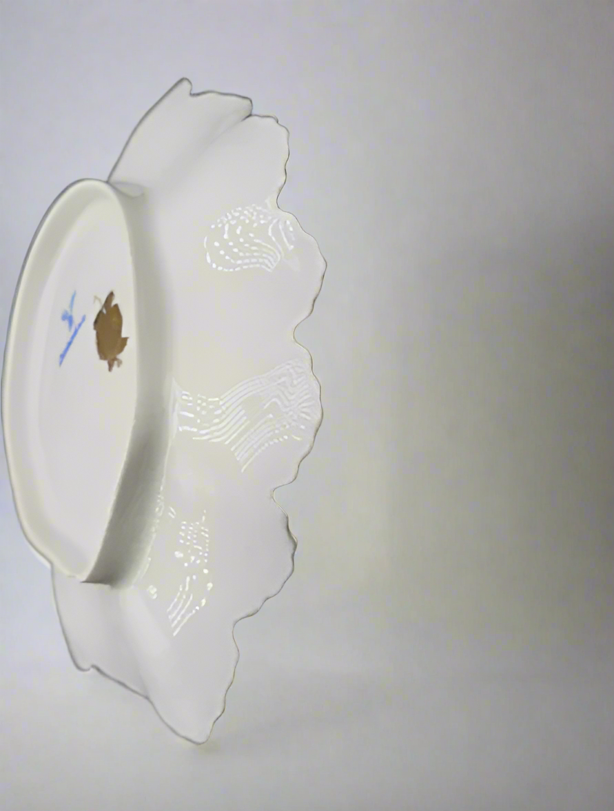 Antique Marked Dresden Hand Painted Oval Plate, Gold Trim & Floral Bouquets