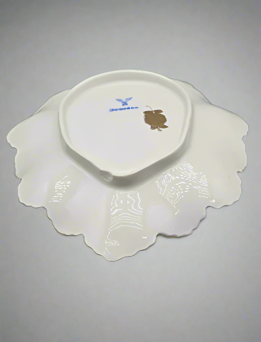 Antique Marked Dresden Hand Painted Oval Plate, Gold Trim & Floral Bouquets