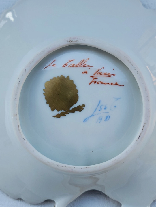 Vintage Le Tallec Limoges Hand Painted Porcelain Red Bowl with Flowers & Gold Trim