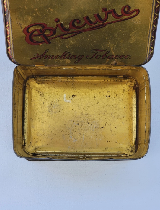 Antique EPICURE Smoking Tobacco Tin Can US Tobacco Co. Hinged Box 4.5"