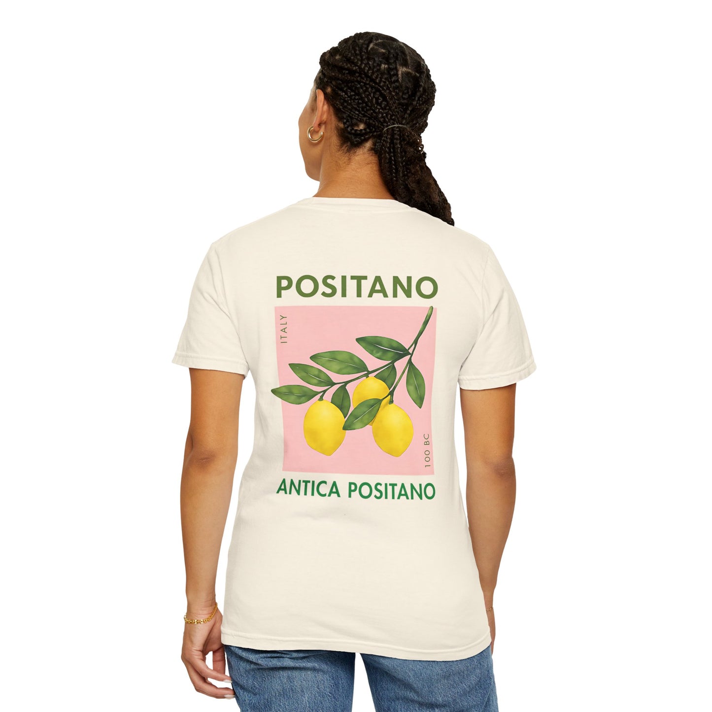 Positano Italy Unisex T-shirt with Lemon and 100BC Date Graphic