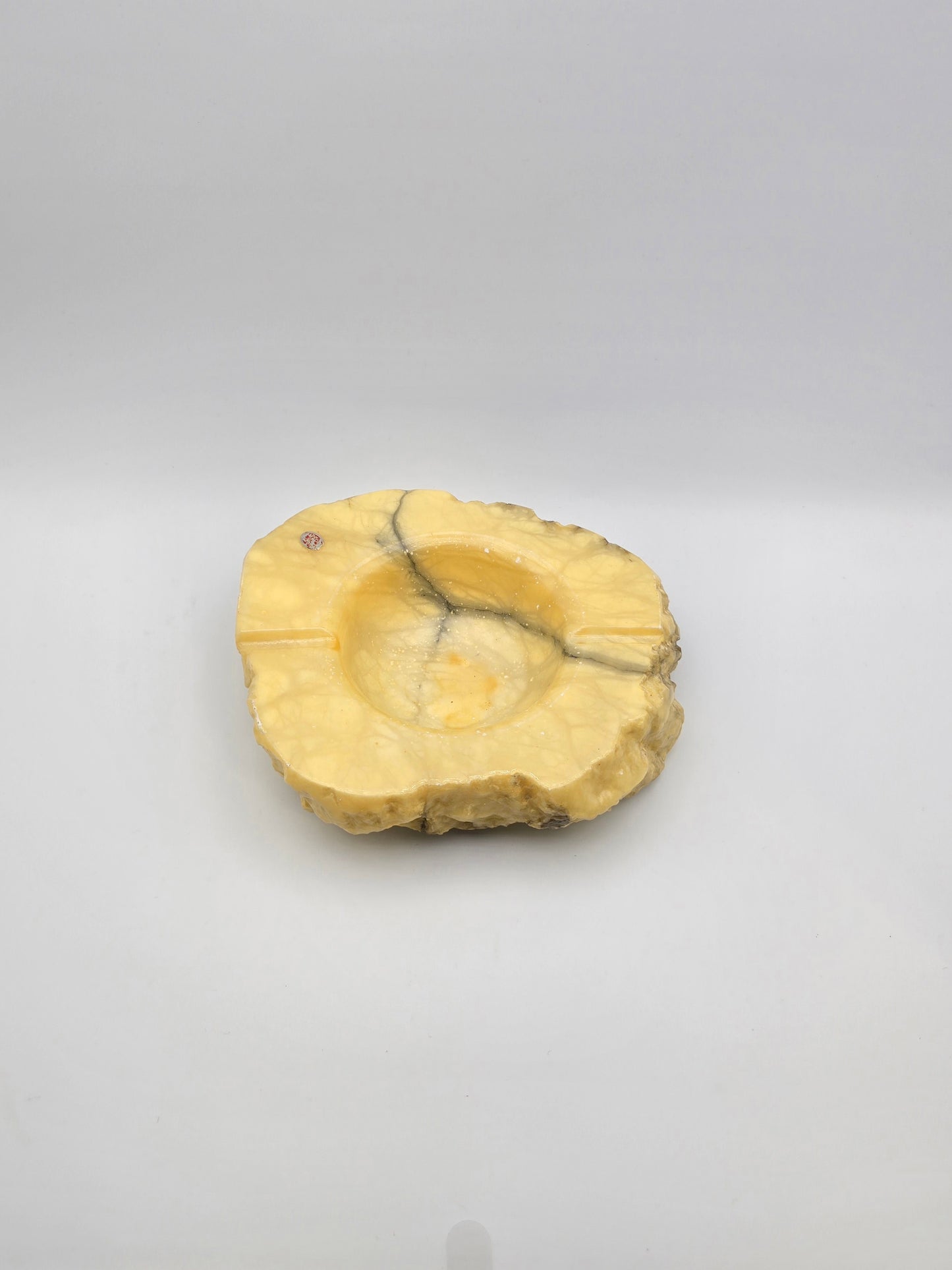 Vintage MCM Italian Alabaster Rustic Hand Carved Ashtray Stone Oval & Big Size