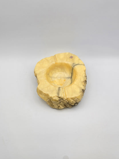 Vintage MCM Italian Alabaster Rustic Hand Carved Ashtray Stone Oval & Big Size