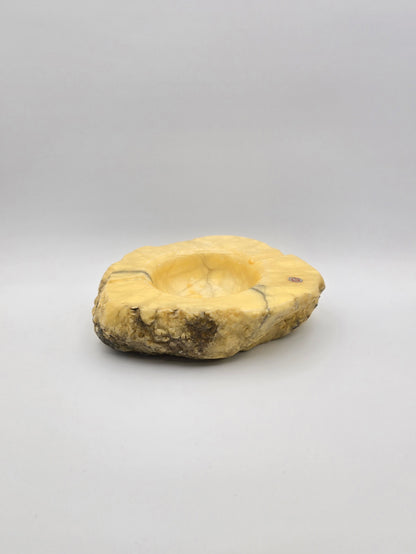 Vintage MCM Italian Alabaster Rustic Hand Carved Ashtray Stone Oval & Big Size