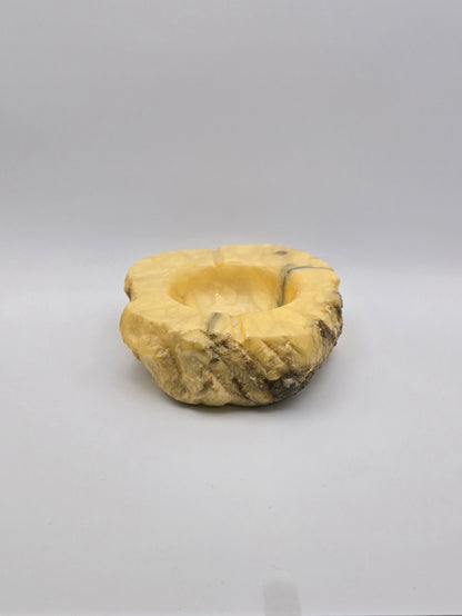 Vintage MCM Italian Alabaster Rustic Hand Carved Ashtray Stone Oval & Big Size