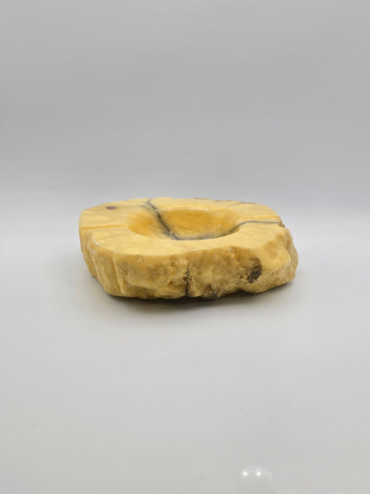 Vintage MCM Italian Alabaster Rustic Hand Carved Ashtray Stone Oval & Big Size