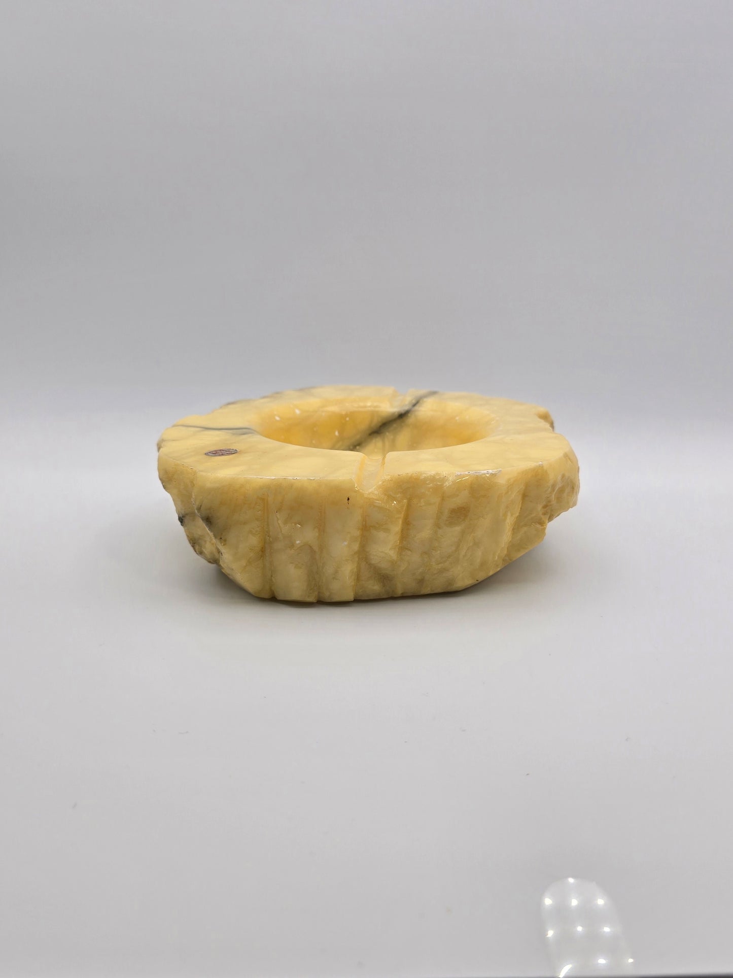 Vintage MCM Italian Alabaster Rustic Hand Carved Ashtray Stone Oval & Big Size