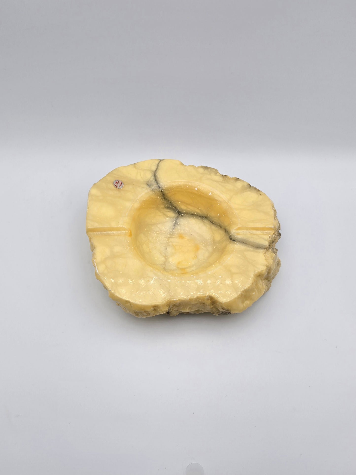 Vintage MCM Italian Alabaster Rustic Hand Carved Ashtray Stone Oval & Big Size