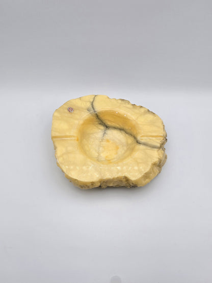 Vintage MCM Italian Alabaster Rustic Hand Carved Ashtray Stone Oval & Big Size