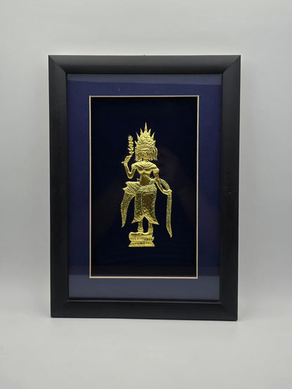 Vintage Framed Gold Buddha Sculpture Canvas, Asian Wall Art