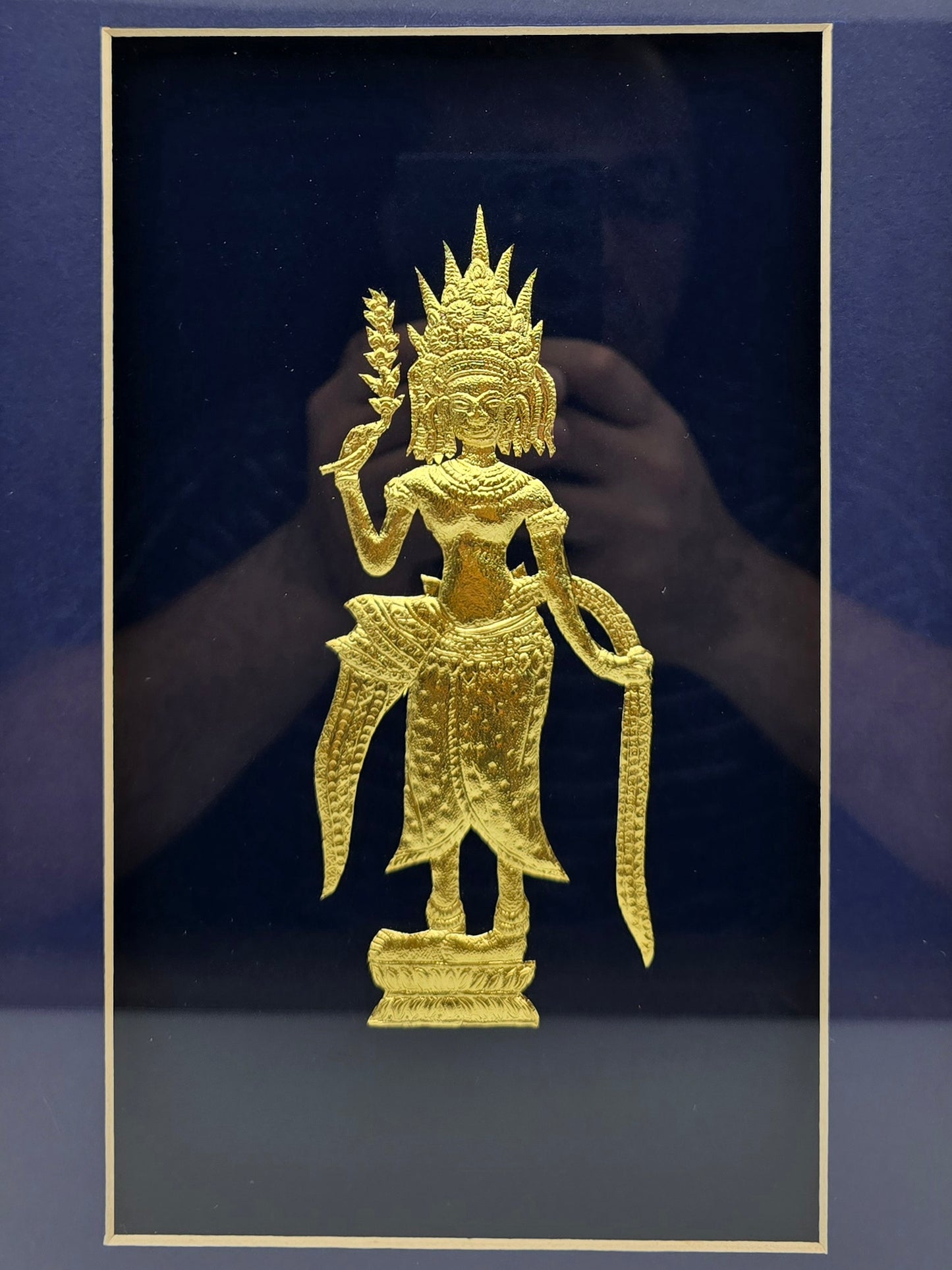 Vintage Framed Gold Buddha Sculpture Canvas, Asian Wall Art