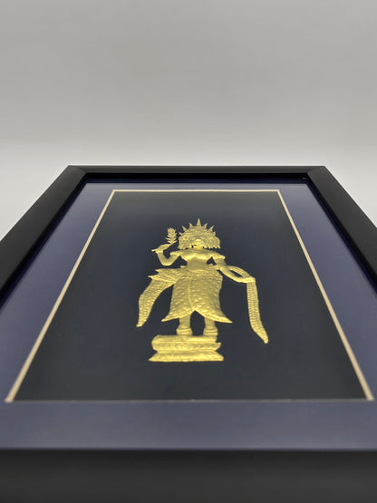 Vintage Framed Gold Buddha Sculpture Canvas, Asian Wall Art